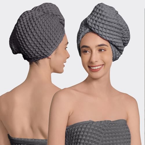 Organic Cotton Hair Towel Wrap for Women, Extra Large, Grey