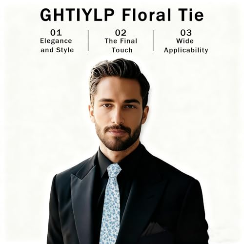 Image of Floral Ties for Men Satin Mens Tie Flower Printed Neck Tie Wedding Party Business
