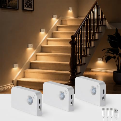 Image of L LOHAS LED Motion Sensor Night Light, Stair Lights Indoor, 1000mAh, 3 Pack