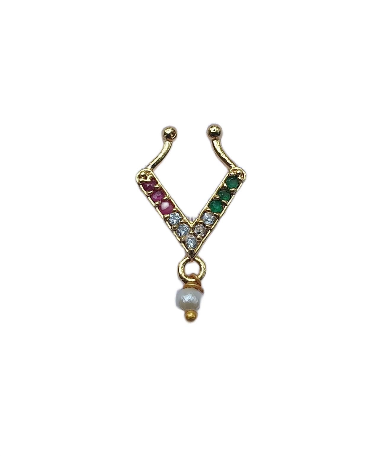V-Shaped Septum Ring Gold-Plated with Pearl Drop Clip-On-image-42
