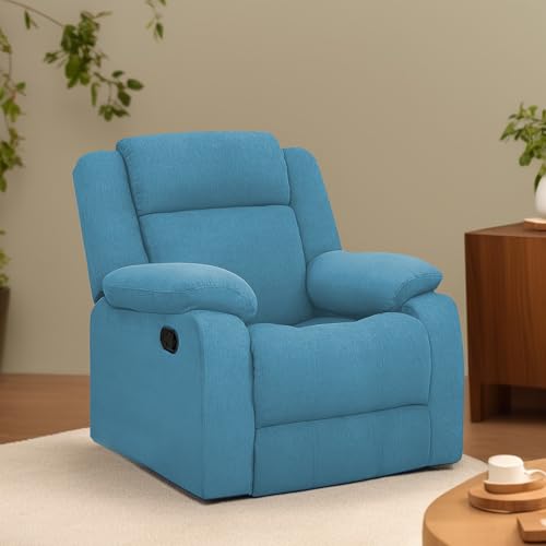 Image of Kayro Comfy Fabric | 1 Seater Recliner Sofa, Premium Fabric Upholstery, Soft Padded Body with Comfortable Cushions, Manual Recliner Chair for Living Room & Home Relaxation | Turquise