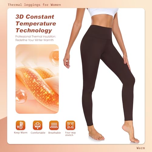BENNIES Thermo Leggings Damen Thermoleggings Winter Gefüttert Leggins Braun High Waist Fleece Winterleggings Lange Blickdichte Thermoleggins Thermohose Warme Sportleggins Sport Hose Weiche Yogahose L