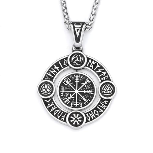 Collier boussole viking homme, amulette runique rotative idée cadeau originale