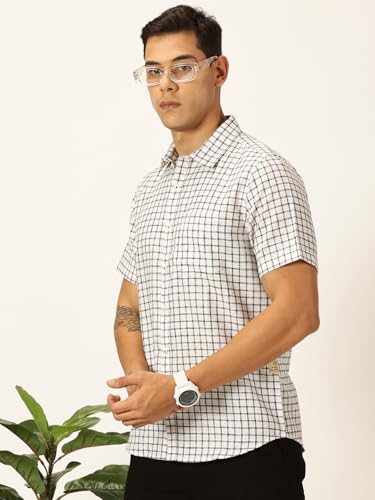 Image of Thomas Scott Men's | Checks | Half Sleeve | Slim Fit | Linen Blend | Spread Collar | Casual Shirt