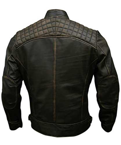 Image of Mens Genuine Leather Biker Jacket Black | Vintage Brown Distressed Lambskin Motorcycle Jackets for Men