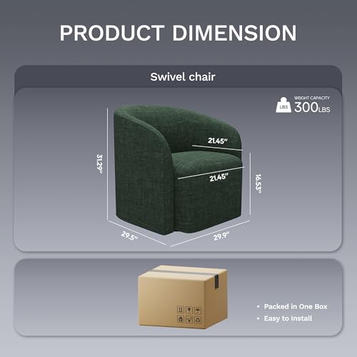 Image of COLAMY Swivel Accent Chair, Modern Barrel Round Chair, Upholstered Comfy Living Room Chair with Armrest, Armchair for Reading Room /Bedroom /Waiting Room /Office, No Assembly, Green