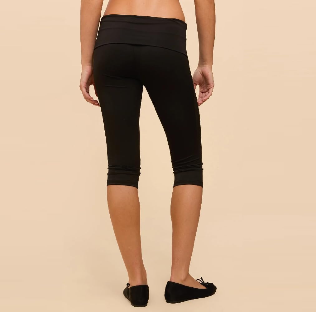 Lordree Women Fold Over Capri Leggings Low Rise Yoga Cropped Pants Knee Length Skinny Pants Going Out Bottoms image 4