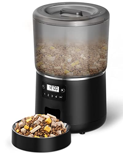 Automatic Pet Feeder, 4L Pets Food Dispenser For Dry Food, Smart Programmable Dog Food Dispenser With Timer And Stainless Stain Bowl, Cat Feeder Station For Dogs, Cats, Multiple Pets, Black #TOP17