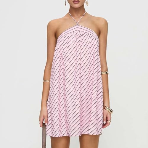 Women's Striped Halter Mini Dress for Summer Sexy Backless Sleeveless Dresses Cute Beach Vacation Outfits4