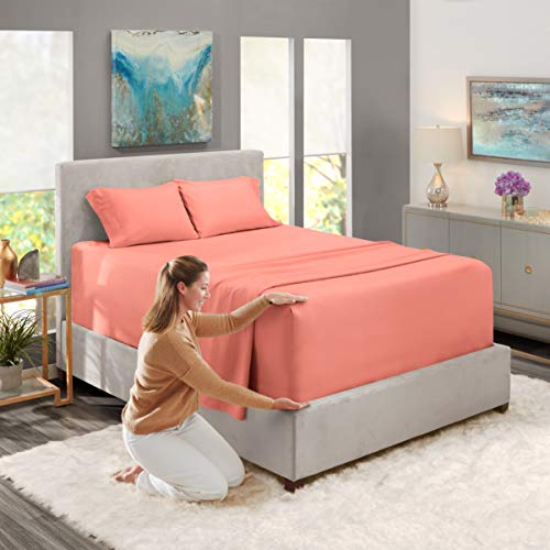 Image of Extra Deep Pocket Fitted Sheet - 4 Piece Sheet Set - Super Deep Pocket - Ultra Deep Pocket Sheets - Deep Fitted Sheets Set - 54 x 75 inches - Extra Deep Pocket Full Size Sheets - Misty Rose
