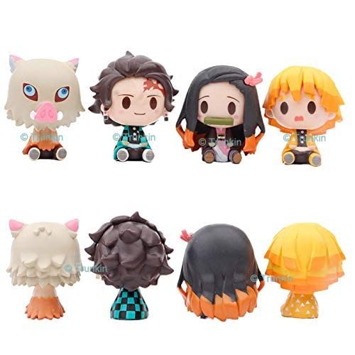 Image of Trunkin Demon Slayer Cute Miniature Chibi Figures Tanjiro Nezuko Kamado Zenitsu Agatsuma Inosuke Hashibira Mini Sitting Figurines Set of 4, Character