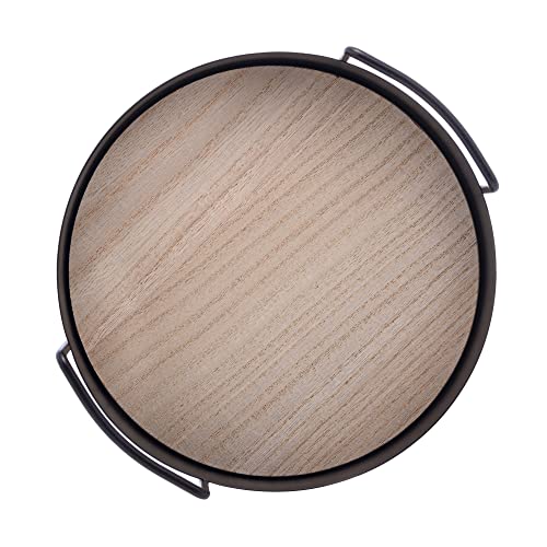 Bandeja Redonda de Metal com Fundo em MDF e Alça Preto Fosco 20cm x 6cm - Lyor