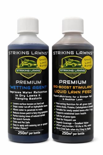 STRIKING LAWNS Premium Lawn Wetting Agent + BioBoost Lawn Feed Bundle Hydrates Dry Soil & Enhances Nutrient Uptake Covers 250m