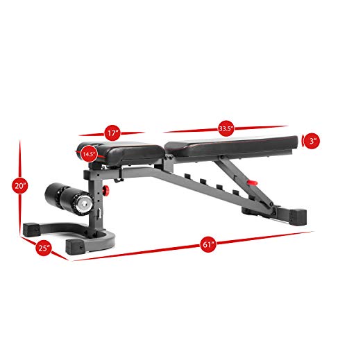 XMark Commercial Flat Incline Decline Weight Bench, 1500 lb Capacity, 7 Back Pad Adjustments From Decline To Military Press, Ergonomic 3 Position Adjustable Seat, and Built In Transport Wheels XM-9023
