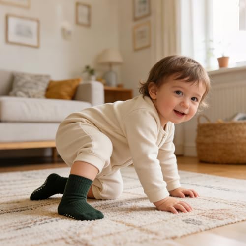Image of Toddler Non Slip Cotton Crew Socks with Anti-slip Dots for Infant Baby Boys Girls