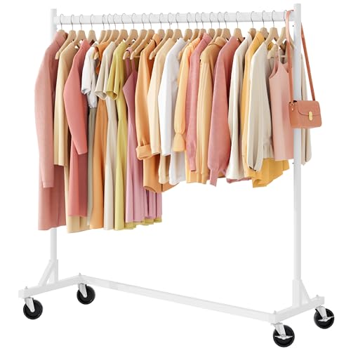 Image of Hoctieon Z Rack, Rolling Clothes Racks with Z-Base, Heavy Duty Garment Rack, Clothing Racks for Hanging Clothes, Sturdy Metal Hanging Holder, Clothes Organizer Rack, White