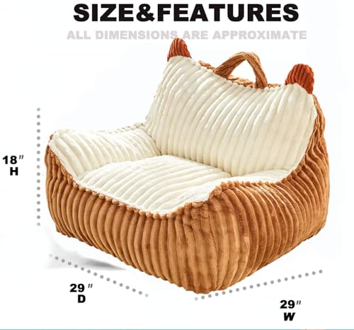 Image of Kisoy Bean Bag Chair, Bean Bag Sofa with Memory Foam Filler for Boys and Girls Soft Faux Fur Fabric Floor Chair for Gaming, Reading Relaxing,Brown