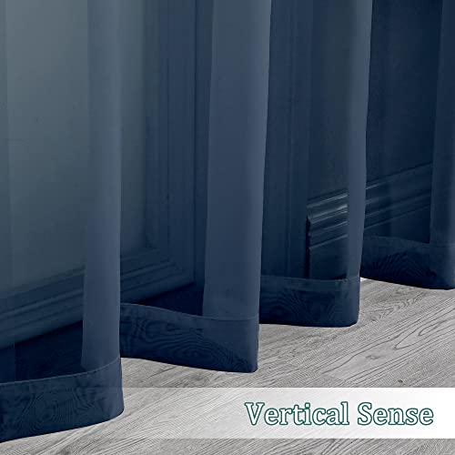 Image of Chyhomenyc Extra Long Sheer Window Curtain Panels 120 Inch 2 PCS, Rod Pocket Durable Soft Touching Backdrop Drapes Window Treatment for Living Room /Farmhouse /Hotel, 42W x 120L inches, Navy Blue, 10 FT