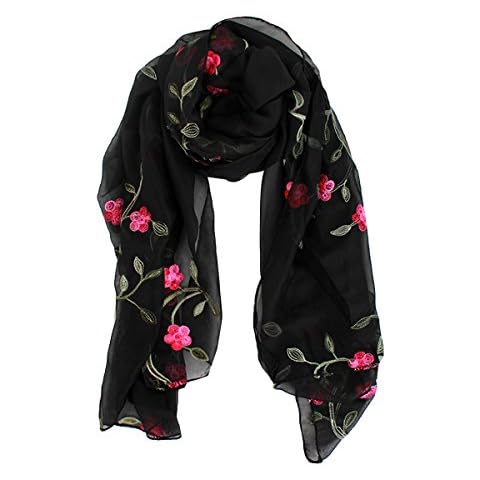 Meliya Fashion Lady Women Long Scarf Ultra-thin Floral Embroidery Sheer Chiffon Shawl Wrap Sunscreen (14#Black) Cover