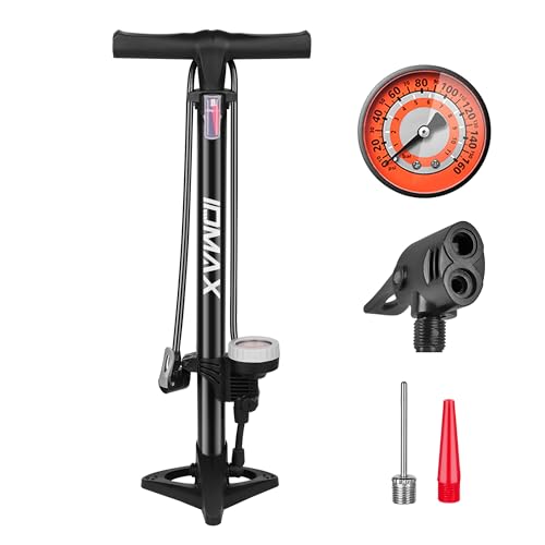 IDMAX 自転車空気入れ フロアポンプ 圧力計付き 160PSI 自転車タイヤ 英式/仏式バルブ/米式バルブ対応 ロードバイク/浮き輪/ボール用