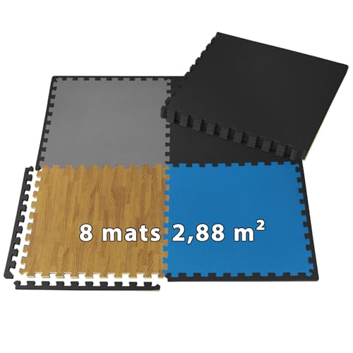 ALPIDEX 8 Piezas Suelo Gimnasio 60x60x1 cm Esterilla Puzzle 2,88 m² EVA Antideslizantes Estera Protección Tapete Fitness Casa Gym Goma Espuma Losas Caucho Alfombrilla Expandible, Color:black
