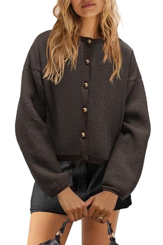 Image of Yanekop Womens Sherpa Jacket Button Down Fleece Winter Coat Fuzzy Jackets Chunky Cardigan Sweaters Open Knit Sweater