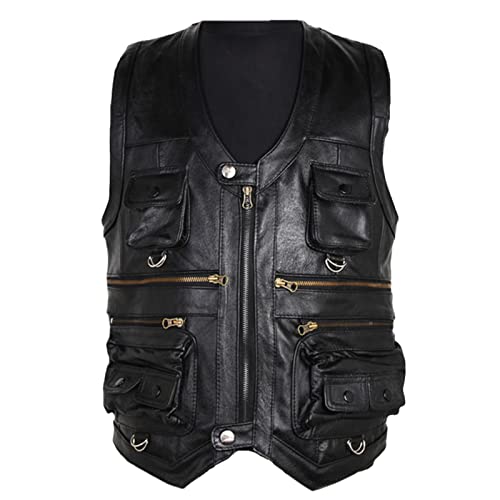 Veste de moto en cuir de vache épais pour homme gilet marron haut de gamme