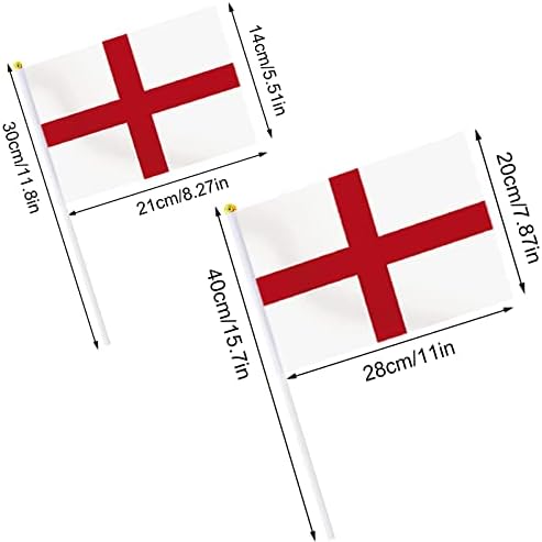 AhfuLife St Georges Flag on Sticks, 15/30/100pcs Hand Held Double Sided Fabric England Small Flags with 40cm White Pole for St. George's Day King Coronation Decorations (20x28cm, 30 Pcs)