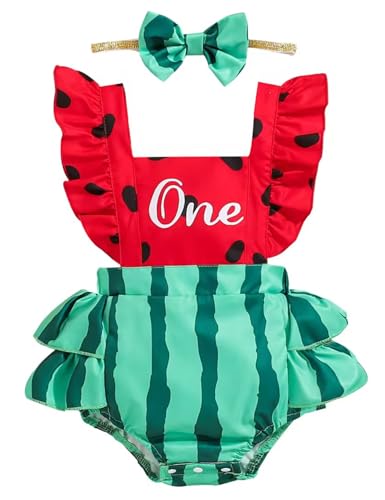 Shalofer Baby Girl First Birthday Outfit Summer Bodysuit with Headband