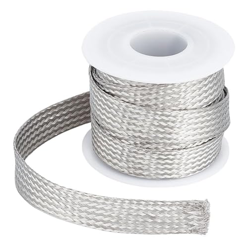 UNICRAFTALE 304 funda de Cable Trenzado Expandible de Acero Inoxidable para Tejer Cinta de Red Escalable Funda de Cable Plano Protector de Cable Tubo de Telar para Proteger el Cable 4 m/Rollo