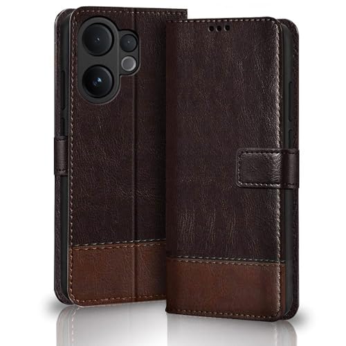 Image of TheGiftKart Flip Back Cover Case for Vivo V60 5G / V60e 5G / Vivo T4 Pro 5G | Dual-Color Leather Finish | Inbuilt Stand & Pockets | Wallet Style Flip Back Case Cover (Faux Leather, Coffee & Brown)