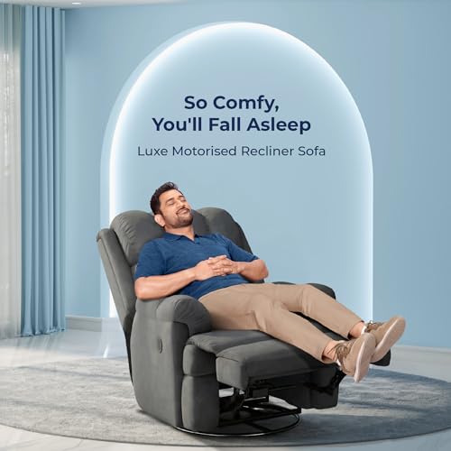 Image of The Sleep Company Luxe Motorised Recliner Sofa | Patented SmartGRID Technology | German Engineered Mechanism | 1 Seater - Superior Seat Comfort | Premium Upholstery | Grey | Free Installation