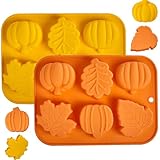Pumpkin Silicone Molds, 2 Pack Fall Autumn Maple Leaf Pumpkin Chocolate Candy Molds, Fall Ice Cube Trays for Autumn, Halloween, Thanksgiving