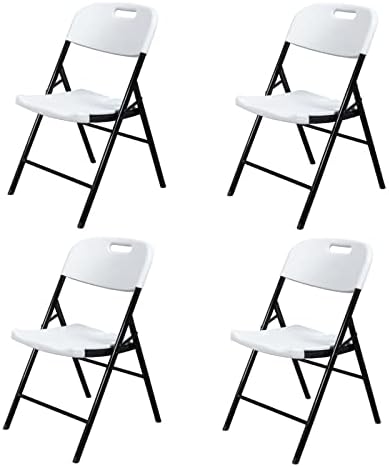 Outvita Outdoor Plastics Folding Chairs, Set of 4 Foldable Dinning Chairs for Wedding, Parties, Camping, Picnics Black & White