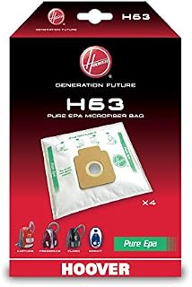 Hoover H63 Vacuum Cleaner Bags, Original, Microfibre, Pure EPA, Anti-Odour System with Activated Carbon, compatible with Hoover Cylinder Vacuums, 4 Pieces