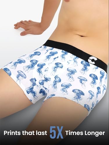 Image of Freecultr Men's Cotton Stretch Printed Trunks | Soft Breathable Innerwear with Stylish Logo Waistband | Comfort Fit Trunks for Everyday Wear