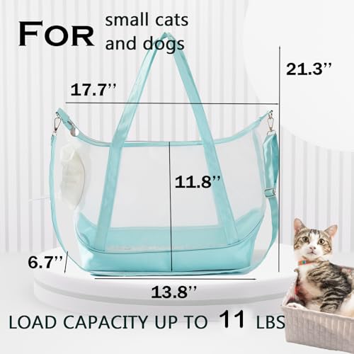 Vinqki Visible Comfort Cat Sling Carrier for Small Cats 3-8lb,Mesh Dog Sling for Small Dogs and Cats-Light & Breathable Cat Carrier Pouch,Soft Puppy Purse with Adjustable Shoulder Strap(Mint Green)
