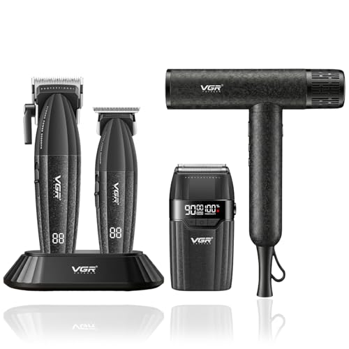 VGR 640 S4 4 en 1 Maquina De Cortar Pelo Hombre Profesional Set Profesional, Inalámbrico Cortapelos Hombre Kit Con Maquina Cortar Pelo Y Recortadora, Secador De Pelo, Afeitadora Con Base De Carga