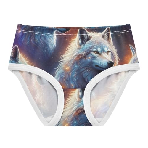 Wolf Swirling Blue Orange Nebulae Girl Panties Cute Girls Underwear Toddlers Cotton Cartoon Briefs Girls Undies 2t