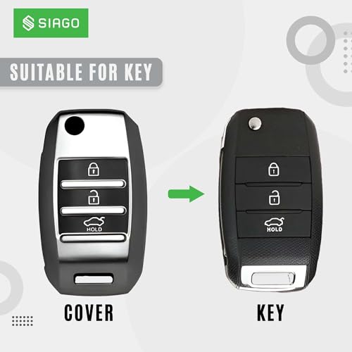 Image of SIAGO TPU Key Cover and Round Key Chain Compatible with Kia Carens | Sonet | Seltos 3 Button Flip Key (Grey)