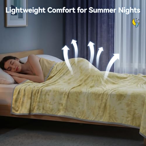 Image of Guohaoi Cooling Throw Blanket for Hot Sleepers, Twin Size 90''x108'' Lightweight Breathable Summer Bed Blanket for Couch, Arc-Chill Q-Max >0.5 Cool Fiber, Lightweight Blanket Yellow