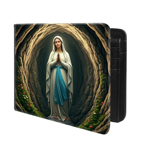 Front Pocket Slim Bifold Leather Wallet RFID Blocking with ID Window for Men/Virgin Mary GC2413