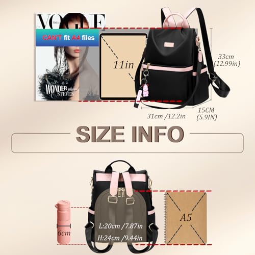 Leathario Rucksakck Damen klein,Diebstahlsicher Cityrucksack,Wasserdichtere Rucksackhandtasche,Eleganter Tagesrucksack für Büro,Pendeln,Arbeit,Backpack Women für Reisen,Einkaufen,Schwarz