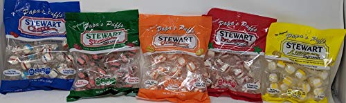 Papa Puffs Stewart Soft Candy Bundle with 5 Flavors - Cherry Soft Candy, Lemon Soft Candy, Orange Soft Candy, Strawberry Soft Candy, and Peppermint Soft Candy