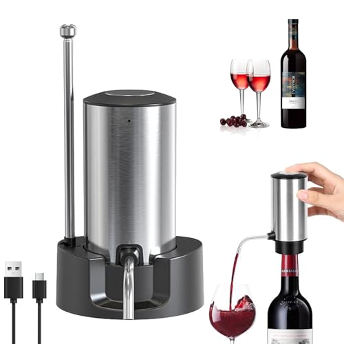 JIMACRO Aireador y Dispensador de Vino Eléctrico, Dispensador Automático Decantador de Vino con Base, Aireador de Vin Electrico Vertedor Recargable para Amantes del Vin (Aceros Inoxidables)
