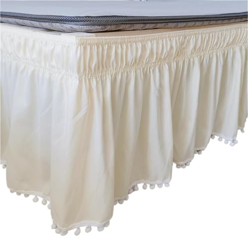 ZNJAMN FaldóN De Cama Faldón de Cama Envolvente sin Superficie de Cama, elástico, 40 cm de Alto para Cama(Beige,90x200x40cm)