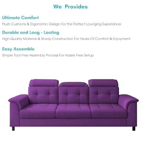 Image of Casaliving Ella 3 Seater Sofa Set for Living Room (Purple Colour Fabric) Premium Fabric Sofa