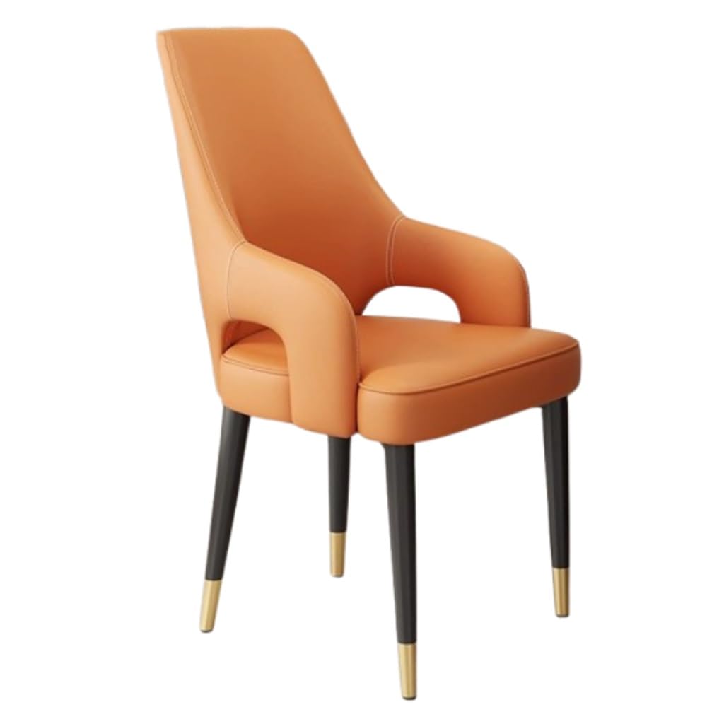 Chaise de salle à manger avec accoudoirs en cuir orange rétro pour cuisine moderne