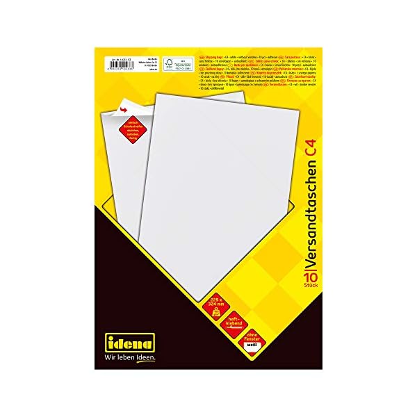 Idena 346096 - Faltentasche haftklebend ohne Fenster, DIN B4, 150 g/m², 4 cm Boden, 10 Stück, 250 x 353 x 40 mm, natron… – Bild 6