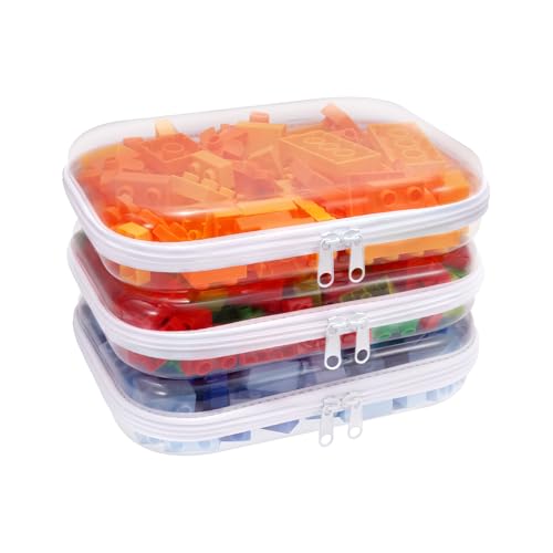Image of Clear Hard Plastic Zipper Case,Transparent Double Zippers Hard Pouch with 3pcs,Portable Travel Organizer Bin for Toy Storage